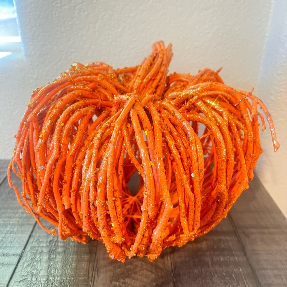 Wicker Orange Sparkle Pumpkin Halloween Fall Used READ